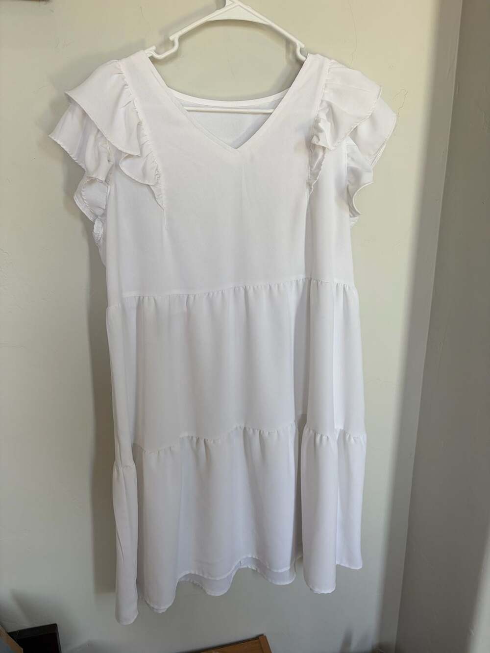 Women's Flutter Sleeve V-Neck Tiered Mini Dress